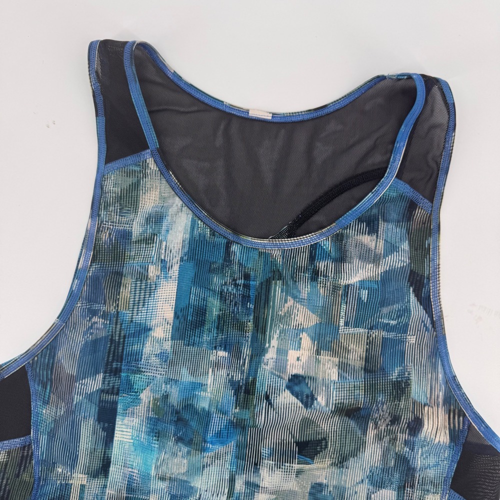 Lululemon Sculpt Tank Top Womens 4 Blue Abstract Mesh Back Activewear Gym 9128